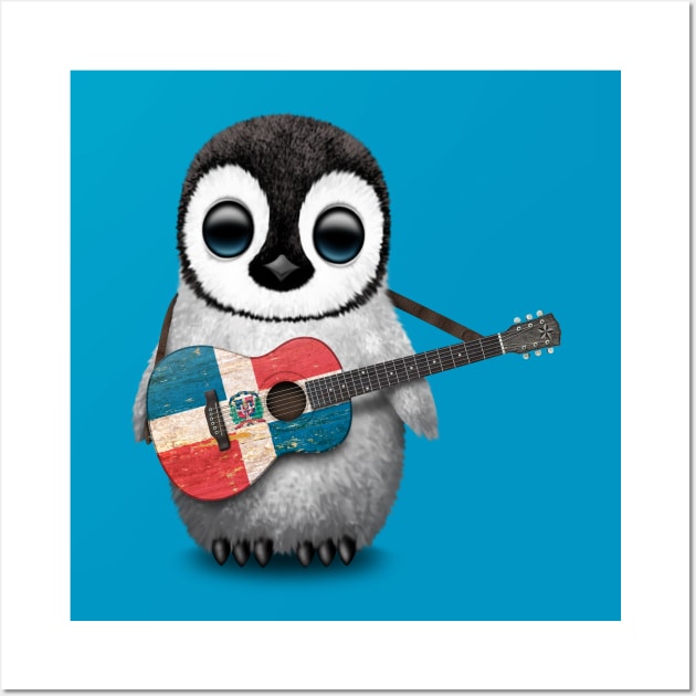 Baby Penguin Playing Dominican Flag Guitar Wall Art by jeffbartels